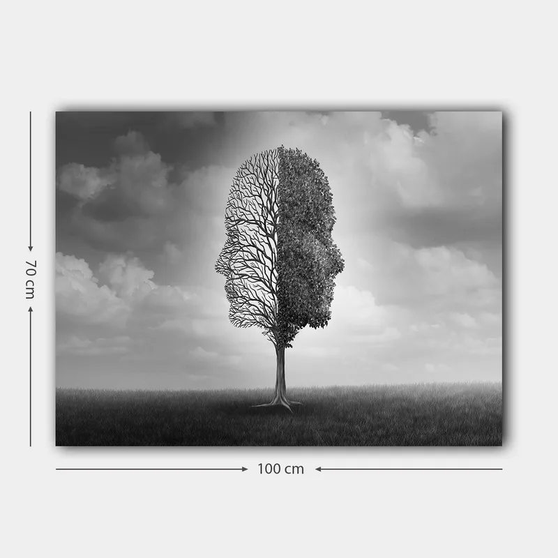 Lærred 70x100 cm - Stiliseret træstruktur, der danner en ansigtsprofil i sort-hvid - Sort / Hvid / Grå - Boligtilbehør - Billeder & kunst - Billeder på lærred
