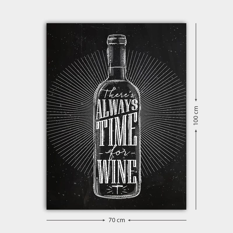 Lærred 70x100 cm - Stiliseret vinflaske med teksten There's always time for wine i et moderne design - Sort / Hvid - Boligtilbehør - Billeder & kunst - Billeder på lærred