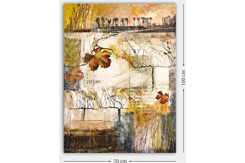 Lærred 70x100 cm - Stiliseret vingård med efterårsblade og abstrakte linjer - Guld / Brun / Beige - Boligtilbehør - Billeder & kunst - Billeder på lærred