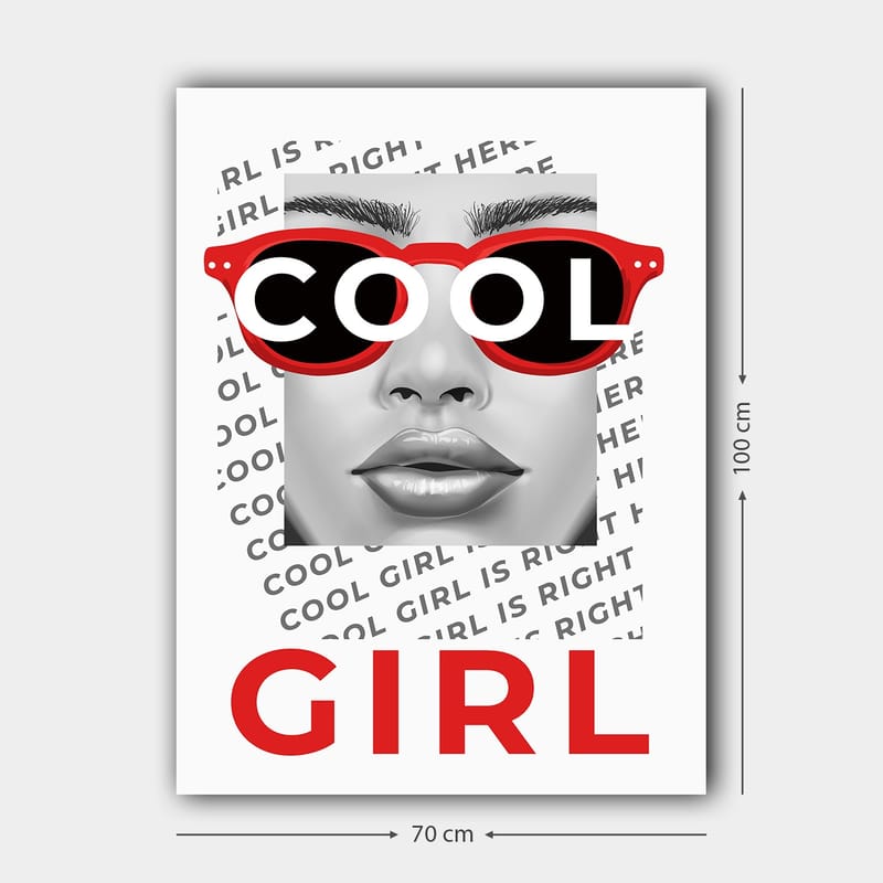 Lærred 70x100 cm - Stiliseret portræt af en kvinde med fede solbriller - Rød / Sort / Grå - Boligtilbehør - Billeder & kunst - Billeder på lærred