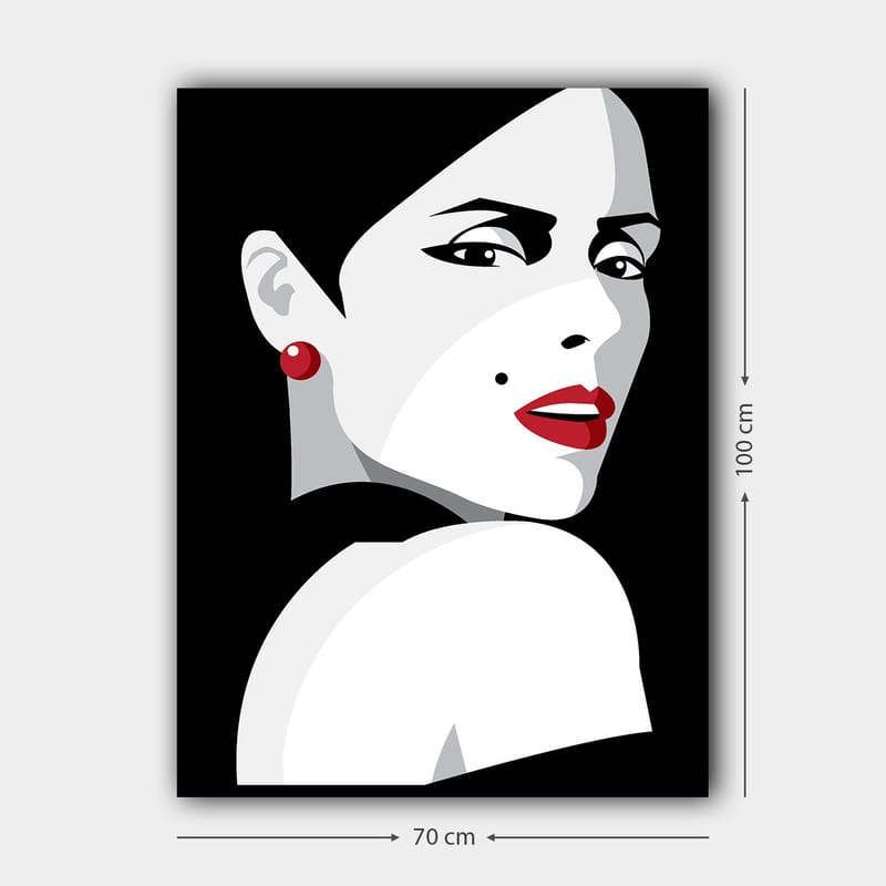 Lærred 70x100 cm - Stiliseret portræt af en kvinde med et dramatisk udseende - Rød / Sort / Hvid - Boligtilbehør - Billeder & kunst - Billeder på lærred