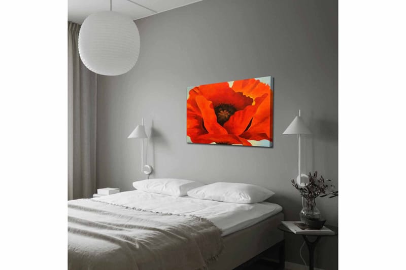 Lærred 70x100 cm - Stor, farverig valmue med intense røde og orange toner - Rød / Orange - Boligtilbehør - Billeder & kunst - Billeder på lærred
