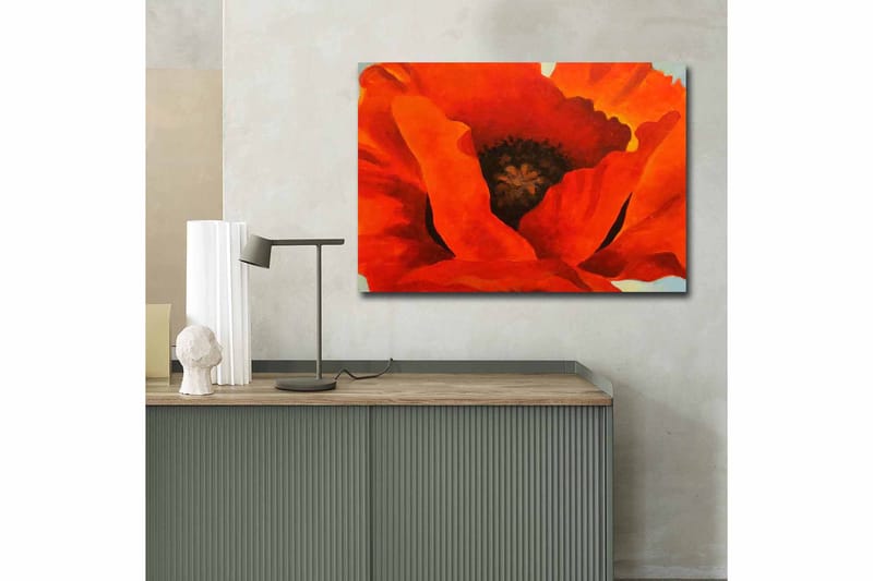 Lærred 70x100 cm - Stor, farverig valmue med intense røde og orange toner - Rød / Orange - Boligtilbehør - Billeder & kunst - Billeder på lærred