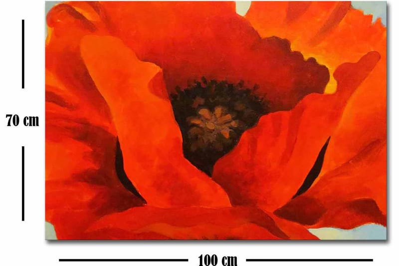 Lærred 70x100 cm - Stor, farverig valmue med intense røde og orange toner - Rød / Orange - Boligtilbehør - Billeder & kunst - Billeder på lærred