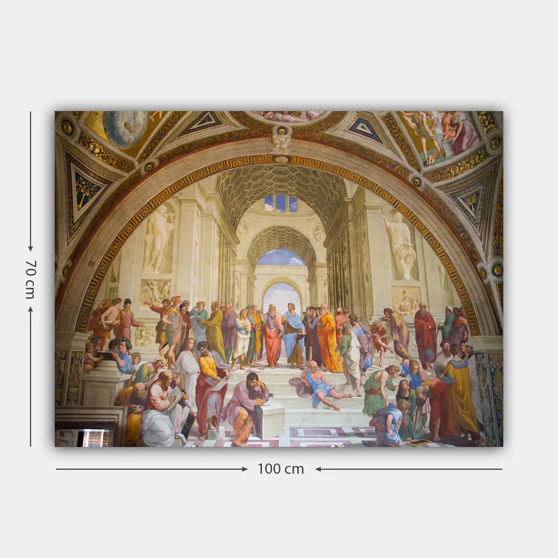 Lærred 70x100 cm - Stor samling af filosoffer og tænkere i en storslået arkitektonisk ramme - Blå / Rød / Beige - Boligtilbehør - Billeder & kunst - Billeder på lærred