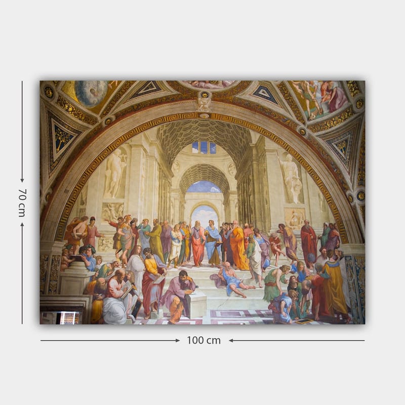 Lærred 70x100 cm - Stor samling af filosoffer og tænkere i en storslået arkitektonisk ramme - Blå / Rød / Beige - Boligtilbehør - Billeder & kunst - Billeder på lærred