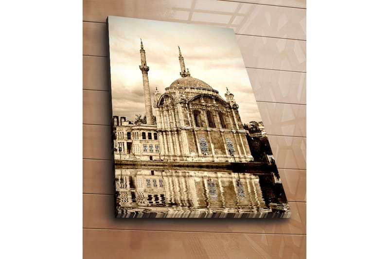 Lærred 70x100 cm - Storslået moské med kuppel og minareter spejlet i vandet - Beige / Brun / Sort - Boligtilbehør - Billeder & kunst - Billeder på lærred