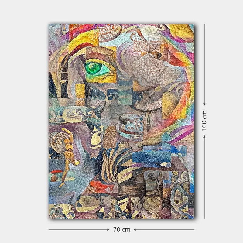 Lærred 70x100 cm - Surrealistisk komposition med et øje og abstrakte former, der skaber en drømmeagtig atmosfære - Grøn / Beige / Rød - Boligtilbehør - Billeder & kunst - Billeder på lærred