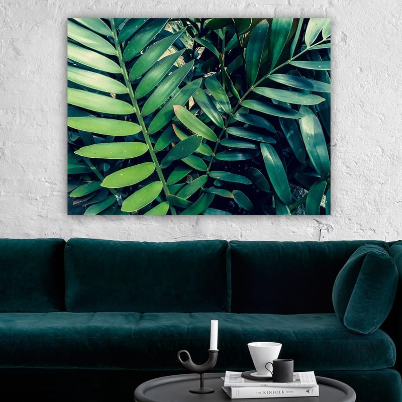 Lærred 70x100 cm - Tætvævede grønne planteblade, der skaber en frodig og levende følelse - Mørkegrøn / Lysegrøn - Boligtilbehør - Billeder & kunst - Billeder på lærred