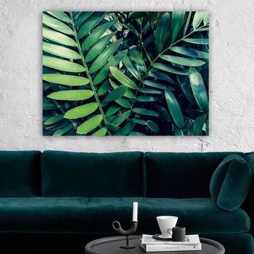 Lærred 70x100 cm - Tætvævede grønne planteblade, der skaber en frodig og levende følelse - Mørkegrøn / Lysegrøn - Boligtilbehør - Billeder & kunst - Billeder på lærred