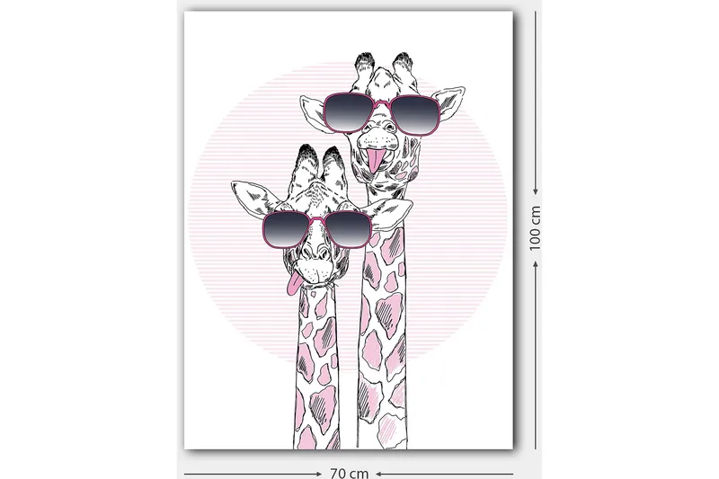 Lærred 70x100 cm - To giraffer med solbriller, der viser en legende og moderne stil - Lyserød / Sort / Hvid - Boligtilbehør - Billeder & kunst - Billeder på lærred