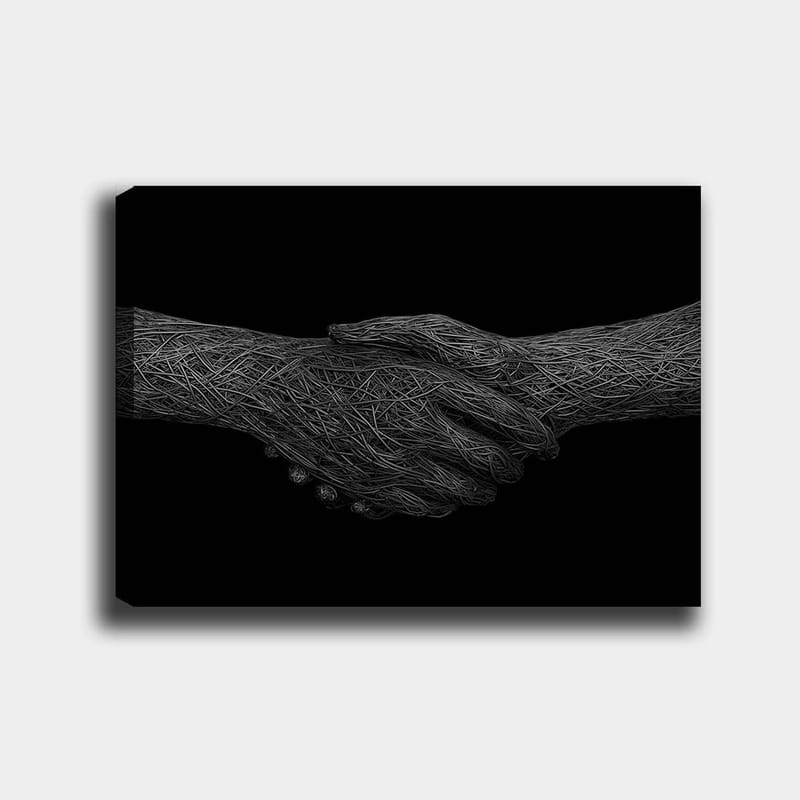 Lærred 70x100 cm - To hænder der giver hånd, symboliserer samarbejde og enhed, Sort / Grå