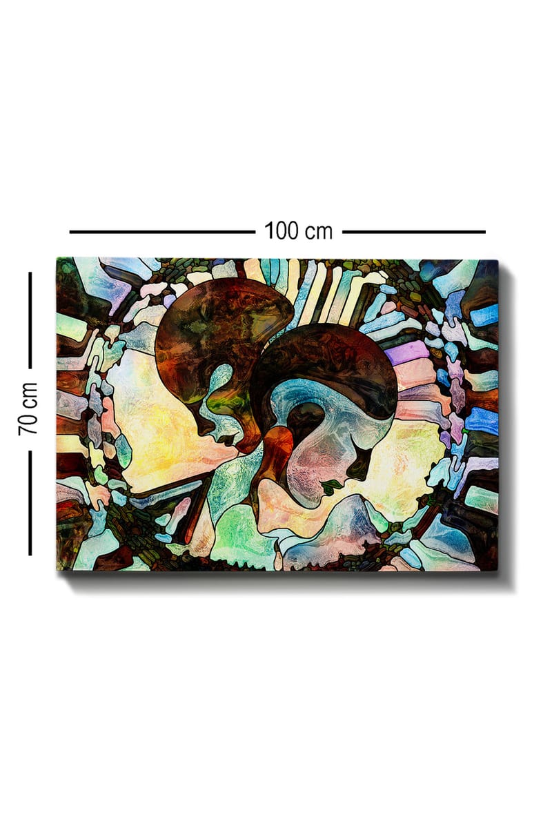 Lærred 70x100 cm - To stiliserede ansigter forenet i en harmonisk komposition - Mørkebrun / Lyseblå / Grøn - Boligtilbehør - Billeder & kunst - Billeder på lærred