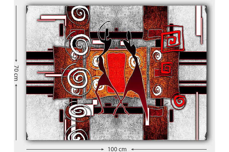 Lærred 70x100 cm - To stiliserede figurer, der danser i en abstrakt komposition med spiraler og geometriske former - Rød / Brun / Sort - Boligtilbehør - Billeder & kunst - Billeder på lærred