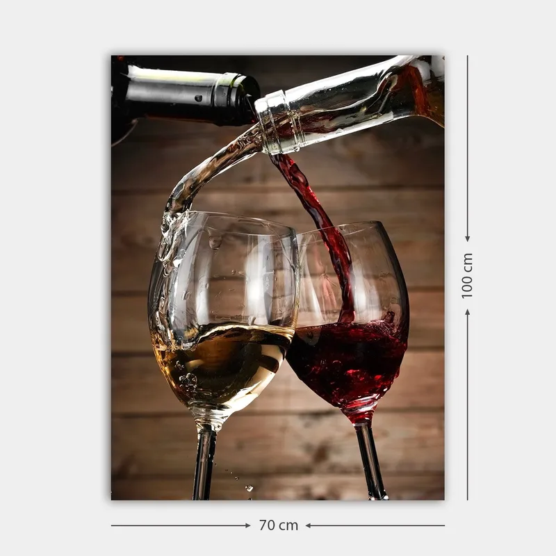 Lærred 70x100 cm - To vinglas der skåler med hvid- og rødvin der hældes i dem - Guld / Rød - Boligtilbehør - Billeder & kunst - Billeder på lærred