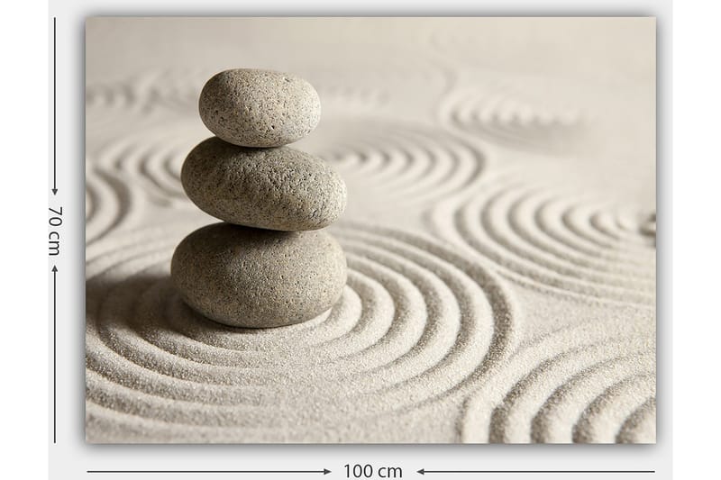 Lærred 70x100 cm - Tre stablede sten på en sandet overflade med bølgede mønstre - Grå / Beige - Boligtilbehør - Billeder & kunst - Billeder på lærred