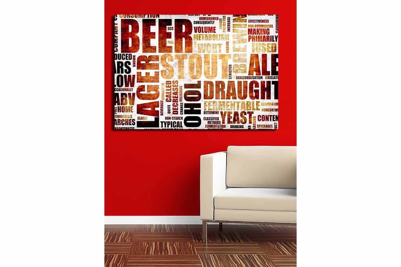Lærred 70x100 cm - Typografisk komposition med fokus på forskellige øltyper og brygningsudtryk - Mørkebrun / Beige / Sort - Boligtilbehør - Billeder & kunst - Billeder på lærred
