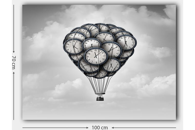 Lærred 70x100 cm - Varmluftballon formet af klokker, der svæver i en drømmeagtig himmel - Grå / Sort / Hvid - Boligtilbehør - Billeder & kunst - Billeder på lærred