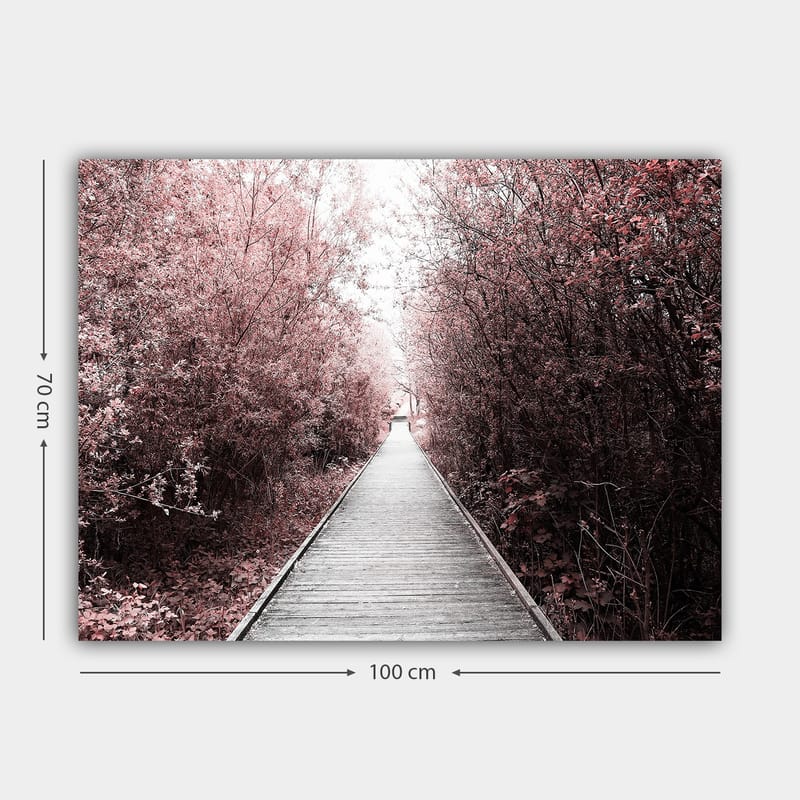 Lærred 70x100 cm - Vej, der fører gennem en skov af lyserøde træer - Lyserød / Grå - Boligtilbehør - Billeder & kunst - Billeder på lærred