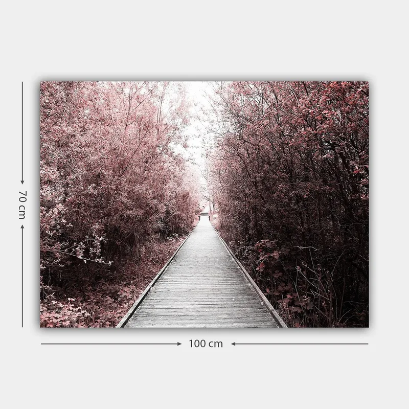 Lærred 70x100 cm - Vej, der fører gennem en skov af lyserøde træer - Lyserød / Grå - Boligtilbehør - Billeder & kunst - Billeder på lærred