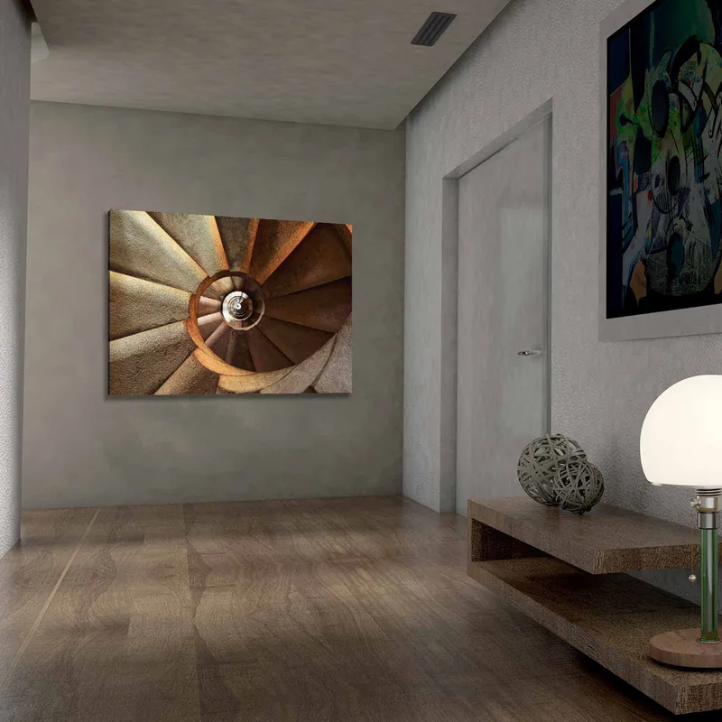 Lærred 70x100 cm - Vindeltrappe, der fører nedad, med et harmonisk og geometrisk design - Beige / Brun / Grå - Boligtilbehør - Billeder & kunst - Billeder på lærred