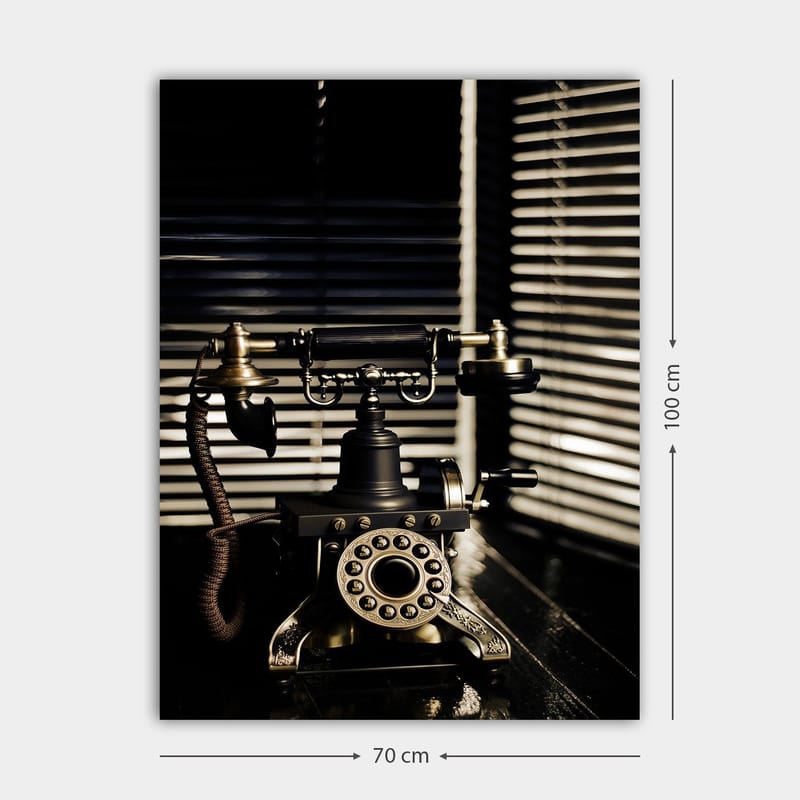 Lærred 70x100 cm - Vintage telefon med metaldetaljer og et elegant design - Sort / Guld / Brun - Boligtilbehør - Billeder & kunst - Billeder på lærred