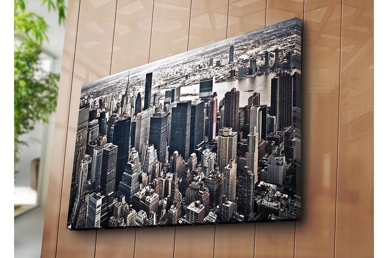 Lærred 70x100 cm - Panoramaudsigt over en by med høje skyskrabere og et livligt bybillede - Sort / Grå / Hvid - Boligtilbehør - Billeder & kunst - Billeder på lærred