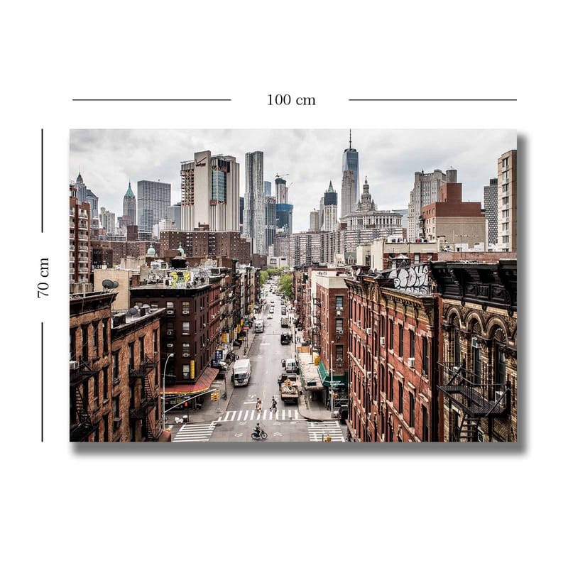 Lærred 70x100 cm - Panoramaudsigt over en by med høje bygninger og travle gader - Mørkerød / Grå / Beige - Boligtilbehør - Billeder & kunst - Billeder på lærred