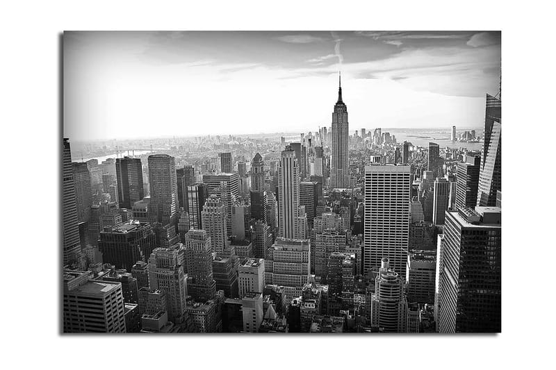Lærred 70x100 cm - Panoramaudsigt over New Yorks skyline med Empire State Building i fokus, Sort / Hvid / Grå