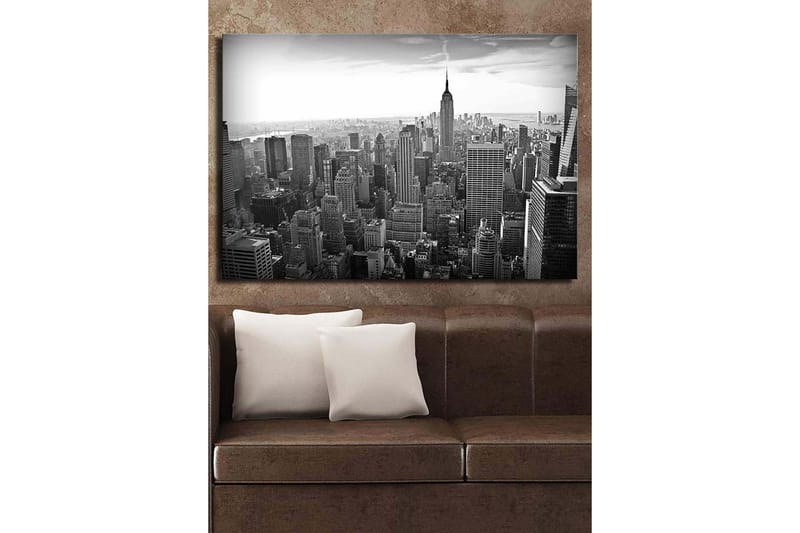 Lærred 70x100 cm - Panoramaudsigt over New Yorks skyline med Empire State Building i fokus - Sort / Hvid / Grå - Boligtilbehør - Billeder & kunst - Billeder på lærred