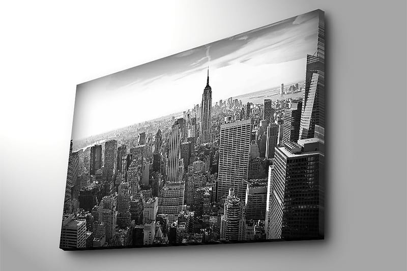 Lærred 70x100 cm - Panoramaudsigt over New Yorks skyline med Empire State Building i fokus - Sort / Hvid / Grå - Boligtilbehør - Billeder & kunst - Billeder på lærred