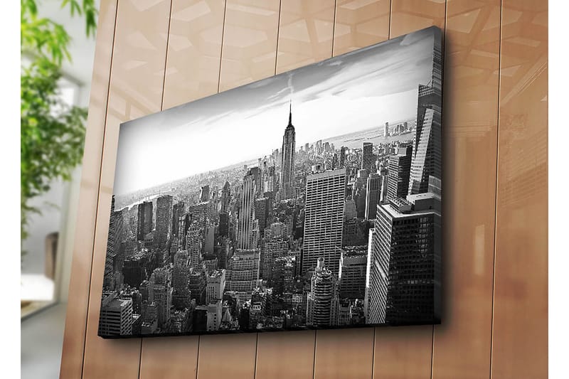 Lærred 70x100 cm - Panoramaudsigt over New Yorks skyline med Empire State Building i fokus - Sort / Hvid / Grå - Boligtilbehør - Billeder & kunst - Billeder på lærred