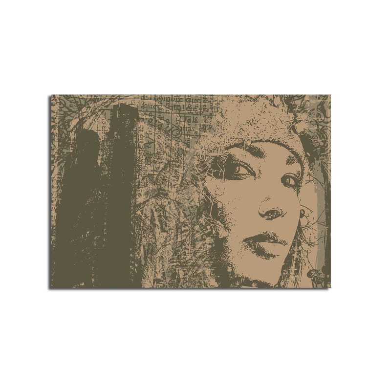 Lærred 70x100 cm - Portræt af en kvinde med et mystisk og udtryksfuldt blik - Beige / Brun - Boligtilbehør - Billeder & kunst - Billeder på lærred