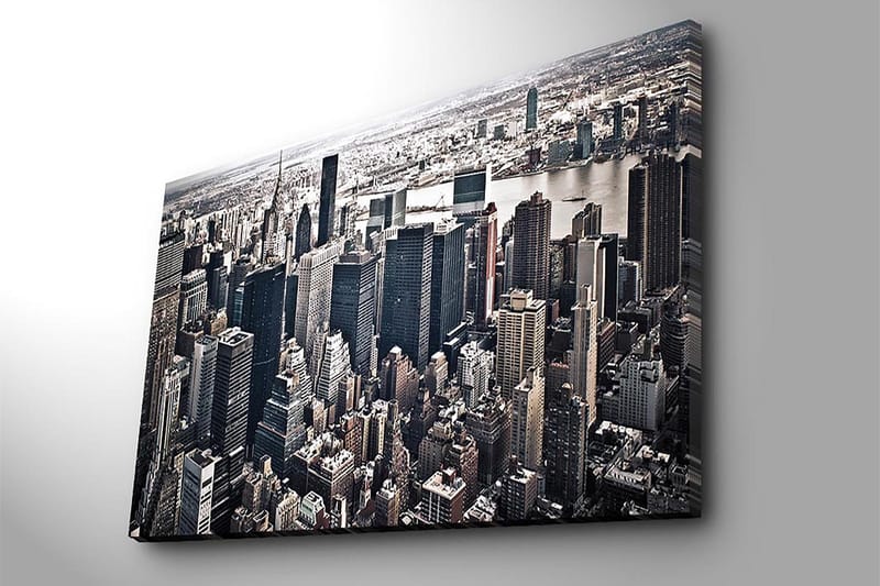 Lærred 70x100 cm - Panoramaudsigt over en by med høje skyskrabere og et livligt bybillede - Sort / Grå / Hvid - Boligtilbehør - Billeder & kunst - Billeder på lærred