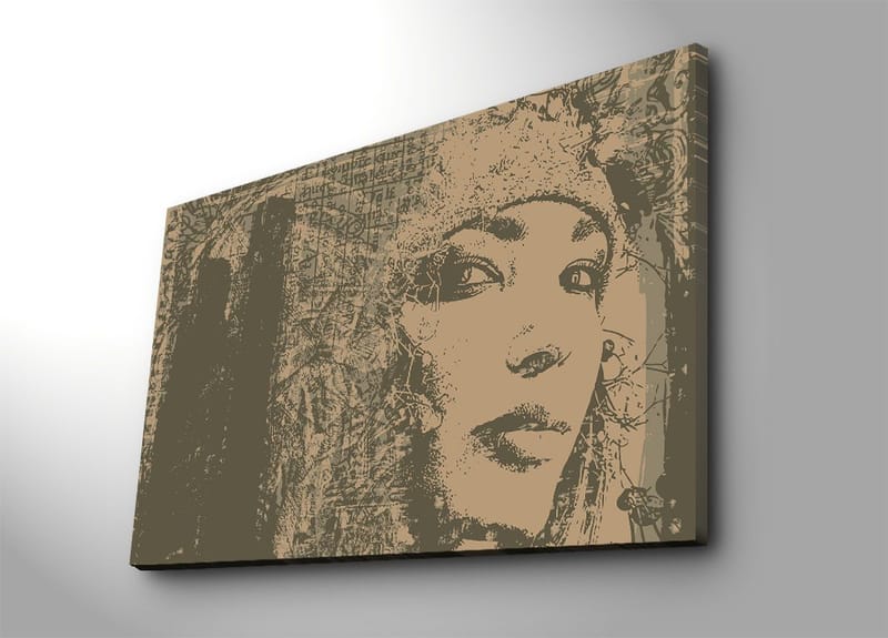 Lærred 70x100 cm - Portræt af en kvinde med et mystisk og udtryksfuldt blik, Beige / Brun