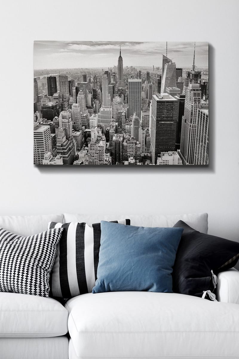Lærred 70x100 cm - Panoramaudsigt over New Yorks skyline i sort-hvid - Sort / Hvid / Grå - Boligtilbehør - Billeder & kunst - Billeder på lærred