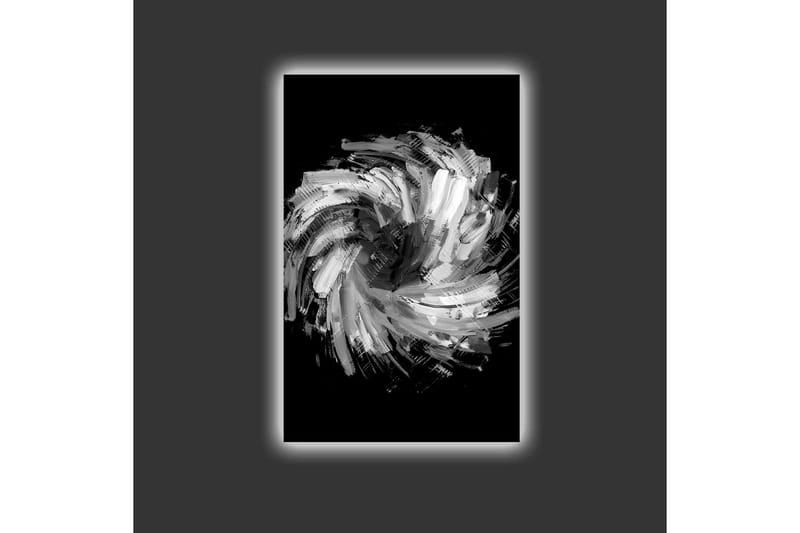 Lærred med LED-belysning - Dynamisk spiral af sorte og hvide penselstrøg - Sort / Hvid / Grå - Boligtilbehør - Billeder & kunst - Billeder på lærred