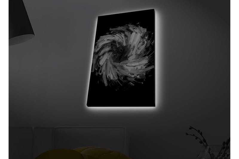 Lærred med LED-belysning - Dynamisk spiral af sorte og hvide penselstrøg - Sort / Hvid / Grå - Boligtilbehør - Billeder & kunst - Billeder på lærred
