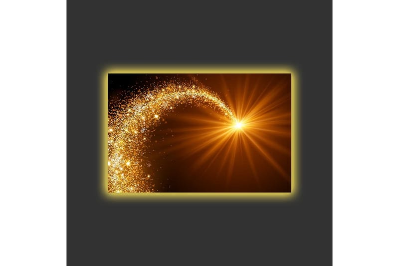 Lærred med LED-belysning - Funklende lysstråler, der spreder sig fra et centralt punkt - Guld / Brun - Boligtilbehør - Billeder & kunst - Billeder på lærred