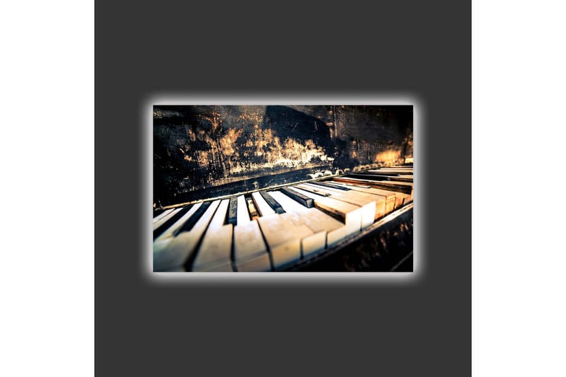 Lærred med LED-belysning - Sort klaver med hvide tangenter i en nostalgisk komposition - Sort / Hvid / Brun - Boligtilbehør - Billeder & kunst - Billeder på lærred