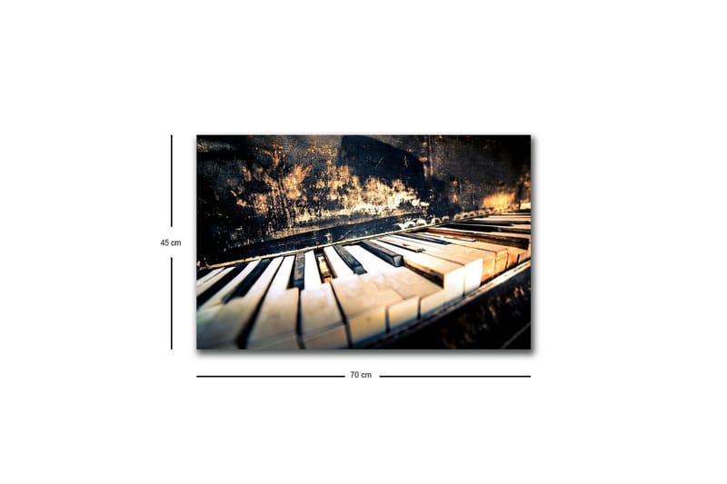 Lærred med LED-belysning - Sort klaver med hvide tangenter i en nostalgisk komposition - Sort / Hvid / Brun - Boligtilbehør - Billeder & kunst - Billeder på lærred