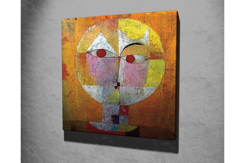 Lærredsbillede - Abstrakt ansigt med geometriske former og stærke farver - Orange / Rød / Hvid - Boligtilbehør - Billeder & kunst - Billeder på lærred