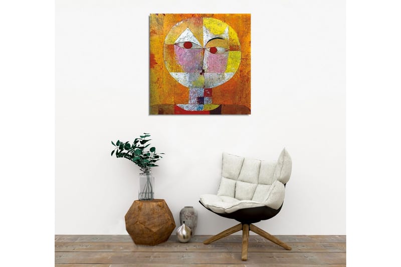 Lærredsbillede - Abstrakt ansigt med geometriske former og stærke farver - Orange / Rød / Hvid - Boligtilbehør - Billeder & kunst - Billeder på lærred