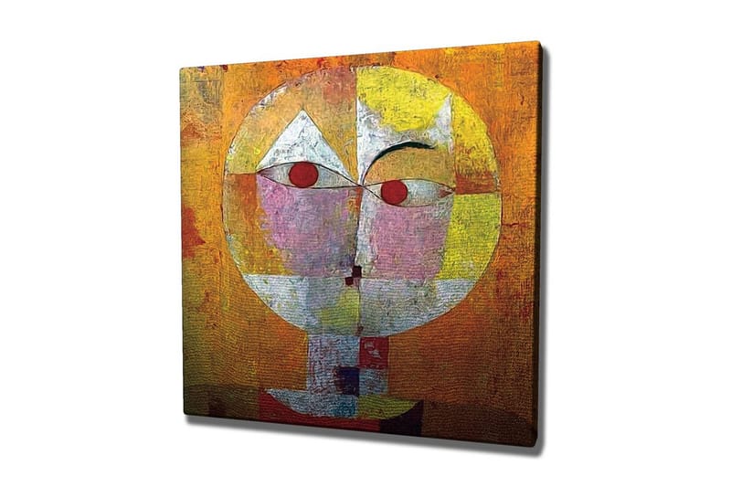 Lærredsbillede - Abstrakt ansigt med geometriske former og stærke farver, Orange / Rød / Hvid