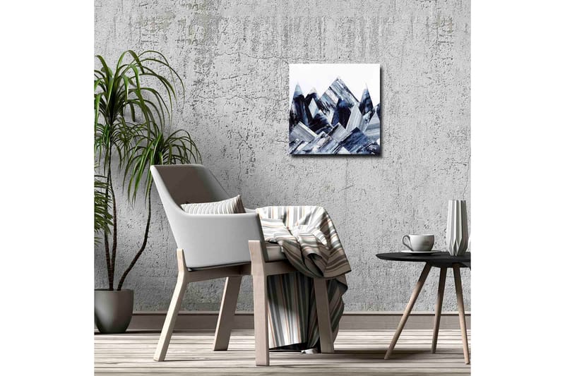 Lærredsbillede - Abstrakt bjerglandskab med geometriske former - Mørkeblå / Grå / Hvid - Boligtilbehør - Billeder & kunst - Billeder på lærred