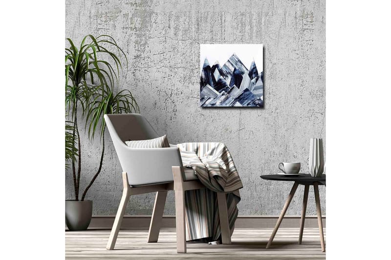 Lærredsbillede - Abstrakt bjerglandskab med geometriske former - Mørkeblå / Grå / Hvid - Boligtilbehør - Billeder & kunst - Billeder på lærred
