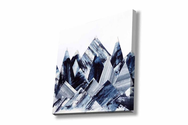 Lærredsbillede - Abstrakt bjerglandskab med geometriske former, Mørkeblå / Grå / Hvid