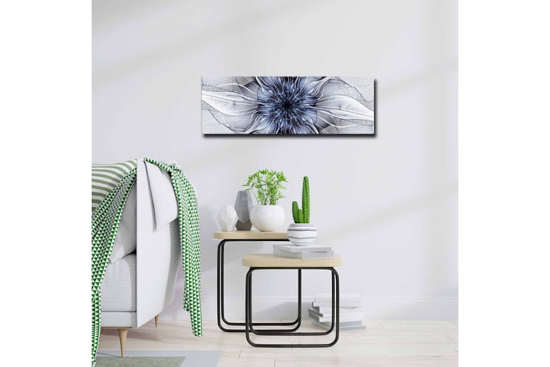 Lærredsbillede - Abstrakt blomstermotiv med svævende former - Blå / Hvid / Sort - Boligtilbehør - Billeder & kunst - Billeder på lærred