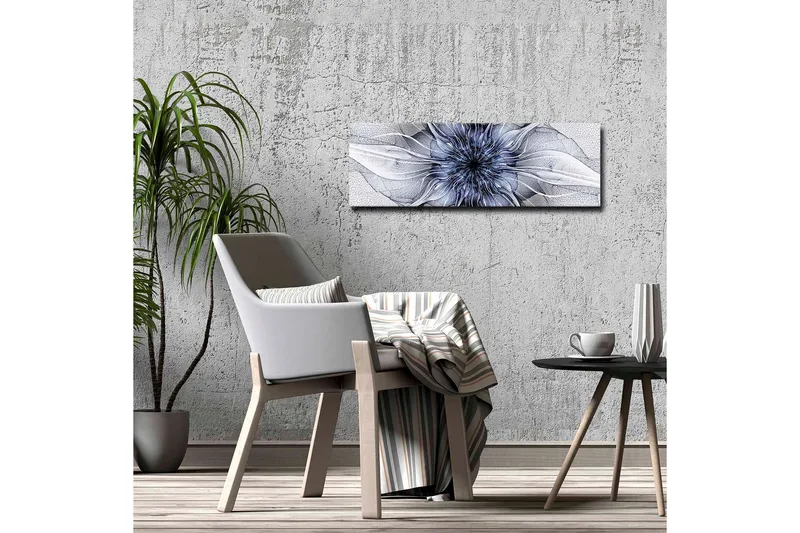 Lærredsbillede - Abstrakt blomstermotiv med svævende former - Blå / Hvid / Sort - Boligtilbehør - Billeder & kunst - Billeder på lærred