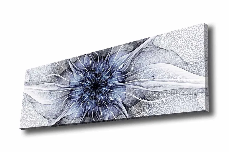Lærredsbillede - Abstrakt blomstermotiv med svævende former, Blå / Hvid / Sort